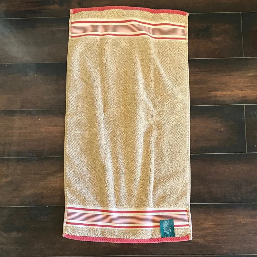 Lauren Ralph Lauren Tan and Red Striped  Hand Towel